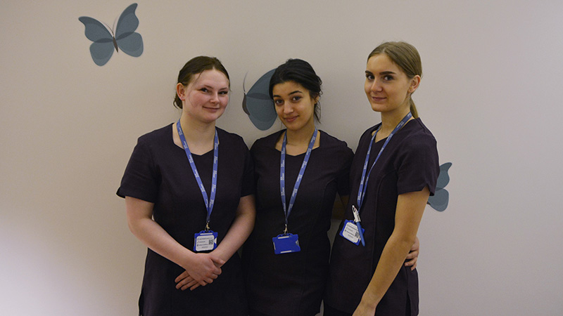 Level 3 Massage Therapies students Samantha, Poppy and Brooke in SCG's Evolve Hair & Beauty Salon