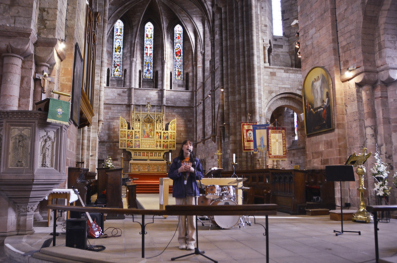 A Level Music student singing in Shrewsbury Abbey