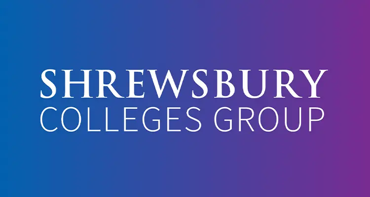 College logo on purple and blue background