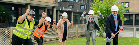 Members of the College, RMT Garage Equipment and the LEP in hard hats