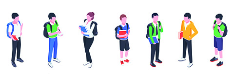 illustration of students standing in line